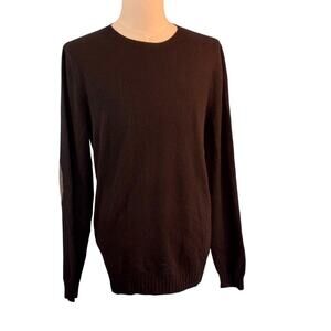 Equipment Homme 100% Cashmere Pullover Sweater Elbow Patches Crew Neck BLK XL